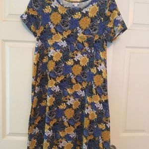 Lularoe Blue/Yellow Floral Print Small Carly